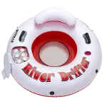 Float down the fiver in one of these cool floaties with built in ice cooler