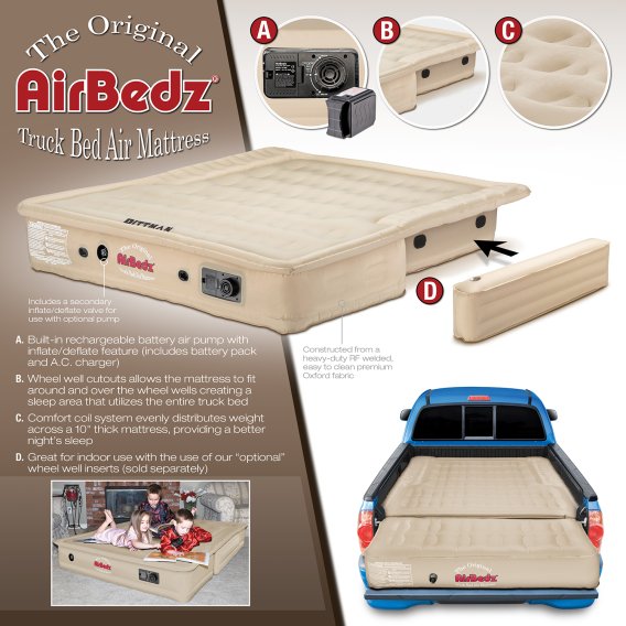 AirBedz Tan by Pittman Outdoors - PPI 505 Mid Size 5.0'-5.5' Short Bed with Built-in Rechargeable...