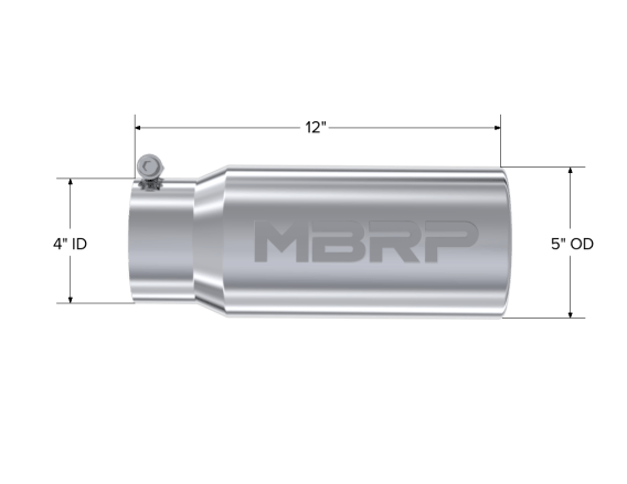Exhaust Tail Pipe Tip 5 Inch O.D. Rolled Straight 4 Inch Inlet 12 Inch Length T304 Stainless Stee...