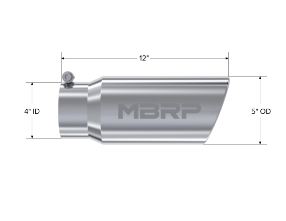 Exhaust Tail Pipe Tip 5 Inch O.D. Angled Rolled End 4 Inch Inlet 12 Inch Length T304 Stainless St...