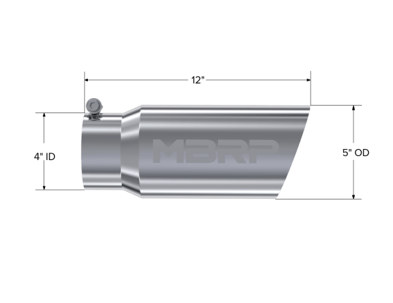 Exhaust Tail Pipe Tip 5 Inch O.D. Angled Single Walled 4 Inch Inlet 12 Inch Length T304 Stainless...