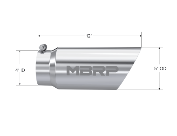 Exhaust Tail Pipe Tip 5 Inch O.D. Dual Wall Angled 4 Inch Inlet 12 Inch Length T304 Stainless Ste...