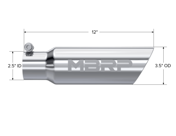 Exhaust Tail Pipe Tip 3 1/2 Inch O.D. Dual Wall Angled 2 1/2 Inch Inlet 12 Inch Length T304 Stain...