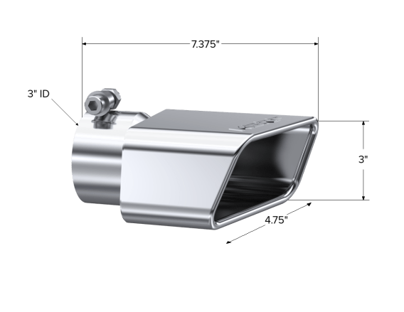 Exhaust Tip 4 3/4 Inch X 3 Inch ID Rectangle Angled Cut 3 Inch O.D. Inlet Driver Side 7 3/8 Inch ...