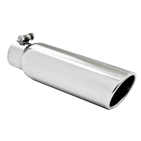 3.5 Inch OD 2.5 Inch Inlet 12 Inch Length Angled Cut Rolled End Clampless-No Weld T304 Stainless ...