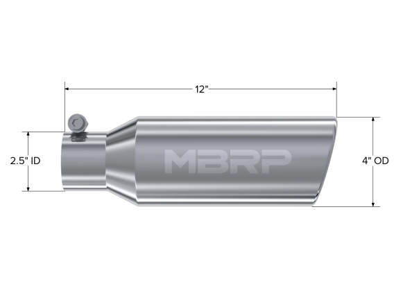 4 Inch OD 2.5 Inch Inlet 12 Inch Length Exhaust Tail Pipe TipAngled Cut Rolled End Clampless-No W...