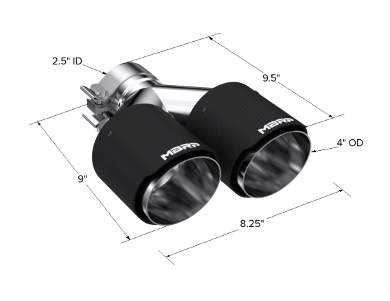 Carbon Fiber Tip  2.5 Inch ID Dual 4 Inch OD Out 9.5 Inch Length Dual Wall MBRP