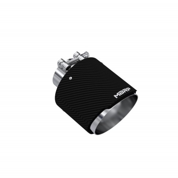 Exhaust Tip 2.5 Inch ID 5 Inch OD Out 6.5 Inch Length Angle Cut Dual Wall Carbon Fiber and Stainl...