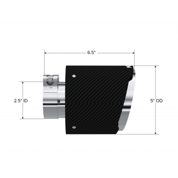 Exhaust Tip 2.5 Inch ID 5 Inch OD Out 6.5 Inch Length Angle Cut Dual Wall Carbon Fiber and Stainl...